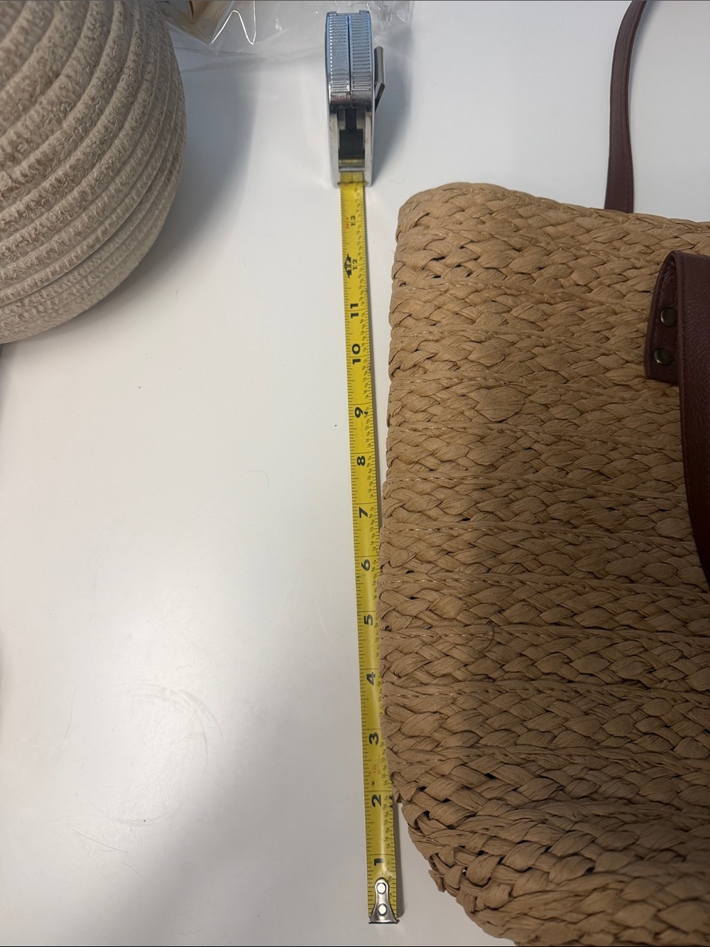 Natural Woven Tote with Brown Leather Handles - Picture 5 of 5